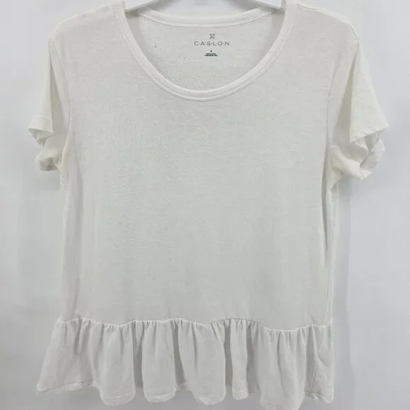 Caslon White Ruffle Hem T-Shirt – Size M – Short Sleeve Peplum Tee - Picture 1 of 6